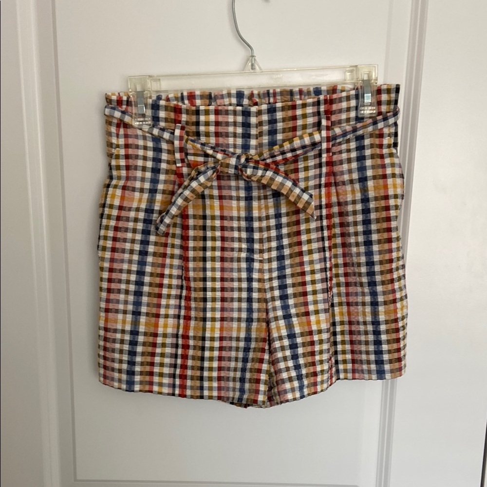 Loft Multicolor Plaid Gingham High-Waisted Shorts with belt